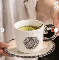 Ensemble tasse et soucoupe à café en céramique vintage de style français, design luxueux léger, capacité 250 ml, tasse romantique pour couple, couleur