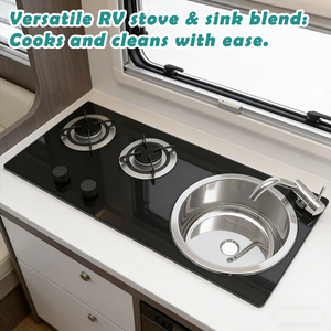 Cuisinière à gaz RV JDA à 2 brûleurs et évier intégré avec plaque de cuisson en verre trempé, cuisine RV tout-en-un avec accessoires gratuits - Product Image 4