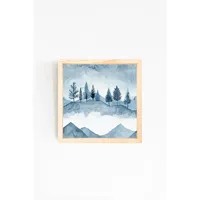 Tableau mural carré moderne abstrait paysage montagneux, encadré en bois massif naturel, impression UV sur MDF, décoration intérieure, ensemble monopièce