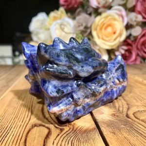 Figurine de tête de dragon en pierre naturelle à veines bleues en gros, artisanat en pierre Feng Shui pour la décoration de la maison, cadeau - Product Image 2