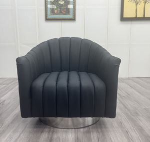 काले चमड़े के स्टेनलेस स्टील चांदी बेस टिकाऊ घूर्णन कुर्सी आधुनिक लक्जरी लिविंग रूम स्विचकवेंट अपार्टमेंट - Product Image 4