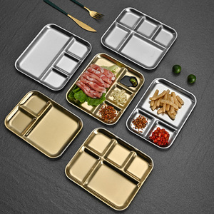 3/4/5 Lưới Hiện Đại Hàn Quốc Chia Nước Sốt Tấm Thép Không Gỉ Nướng Thịt Ngâm Chiếc Đĩa Hình Chữ Nhật Gia Vị Khay Cho BBQ - Product Image 1