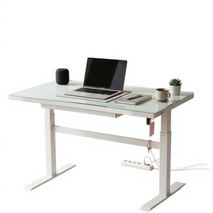 Bureau d'ordinateur moderne Lumetal Vietnam réglable en métal et verre trempé avec revêtement en poudre LED pour immeuble de bureaux, ODM disponible - Product Image 1
