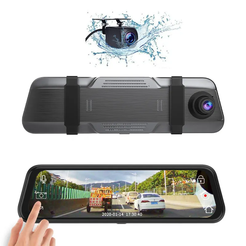 Dual Dash Cam Dual Objektiv 1080P Umkehr spiegel 10 Zoll IPS Touchscreen Streaming Monitor