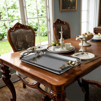 Haute qualité Rectangle argent cuisine affichage en acier inoxydable thé Service plateau fleur laiton poignée stockage décor à la maison Articles