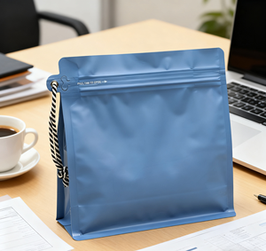 Kantong Kopi Aluminium Foil Cetak Gravure Kustom Grosir, Kantong Zip Lock Alas Datar, Kantong Katup dengan Tali Gantung untuk Biji Kopi - Product Image 5