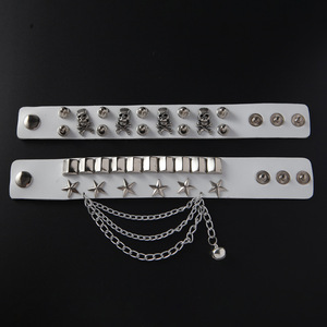 Exquisita Pulsera de Aleación con Remaches de Estrella y Calavera para Mujer, Pulsera de Cuero PU Multicolor, Joyería Hiphop Moderna, Regalos - Product Image 4