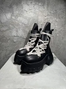 Botas de Plataforma con Cordones de Cuero Genuino Negro Canlin de Diseño de Lujo para Mujer, Impermeables, con Suela de Goma Antideslizante, Estilo Gótico Y2K - Product Image 4
