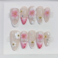 Tacana 10 pièces Faux Ongles de Luxe à Presser, Motif Floral Européen Français 3D Fait Main, Haute Qualité, Couverture Complète, en ABS