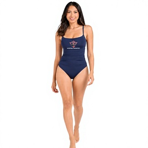 Custom Women One Piece Swimsuit Navy Blue Ruched Side Thin Strap Swimwear With Logo Option For <b>Pool</b> Beach Resort And Summer Use - Product Image 3