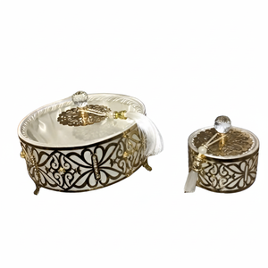 Boîte de service décorative en or de luxe pour bonbons et fruits secs avec pompon et bouton en cristal pour mariage et cadeau de l'Aïd - Product Image 1