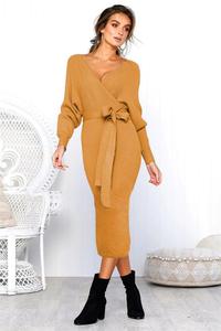 Abito <span class=keywords><strong>Lungo</strong></span> Elegante da Donna con Cintura, Maniche Lunghe, per Autunno e Inverno, Stile <span class=keywords><strong>Maglione</strong></span> Maxi - Product Image 3