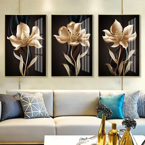 Cuadro en lienzo de flores doradas y negras abstractas, carteles nórdicos e impresiones, cuadros de pared para sala de estar, decoración moderna para el hogar