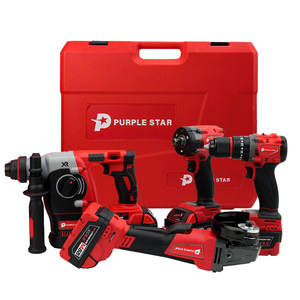 Set di Utensili Cordless 10-in-1 Rosso Brushless OEM Senza Chiave: Trapano <span class=keywords><strong>a</strong></span> Percussione, Avvitatore <span class=keywords><strong>a</strong></span> Impulsi, <span class=keywords><strong>Smerigliatrice</strong></span> Angolare, 4 Macchine, 4 Batterie, Uso Industriale - Product Image 4