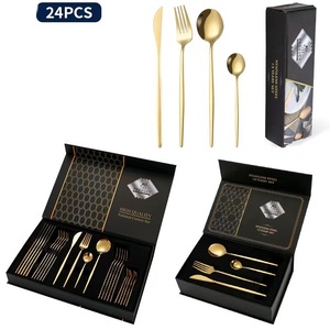 Set di Posate Dorate da 24 Pezzi per Banchetti e Matrimoni, con Confezione Regalo - Product Image 1