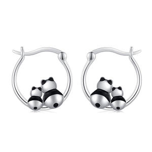 Orecchini a Cerchio con Panda Cartoon Carino, Placcati in Oro Bianco, in Lega di Zinco, Gioielli di Moda per Donne, Regalo - Product Image 1