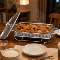 Plat à chafing rectangulaire en verre doré avec brûleur à alcool pour buffet, chauffe-plats pour hôtels, restaurants et banquets, 1,5 L, 2,0 L