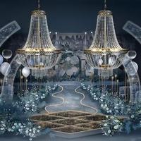 LUYI Nouvelle Décoration de Mariage Lustre Rideau de Perles en Cristal Plaqué Métal Fer Forgé pour Événements de Mariage Décoration de Scène Luminaire de Plafond