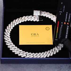 Modeketting 20mm breed, zware Cuban chain van sterling zilver, belegd met moissanite, voor heren - Product Image 2