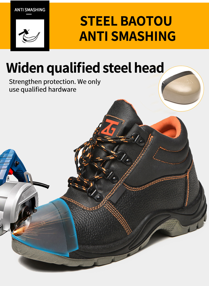 zapatos de trabajo S1P Genuine leather PU double density injection safety boots work boots with orange lining