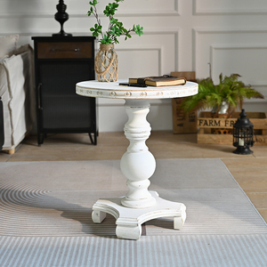 Table basse de style français unique pour salon, en bois massif blanc rustique, sculptée, durable, facile à assembler - Product Image 1