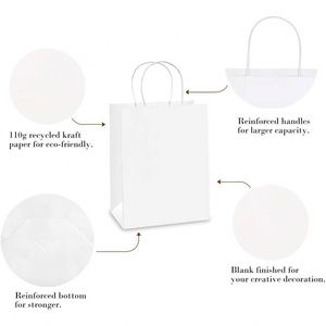 Eco Friendly <b>White</b> <b>Gift</b> <b>Bags</b> with Handles Reusable Kraft Paper <b>Bag</b> Assorted Sizes Recycled Sturdy Handles Thick Paper Material - Product Image 3