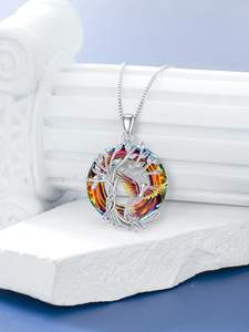 <span class=keywords><strong>Argento</strong></span> Sterling 925 cerchio austriaco di cristallo <span class=keywords><strong>fenice</strong></span> e albero della vita collana pendente gioielli - Product Image 2