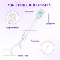 Lot de 16 mini-brosses à dents jetables douces avec dentifrice pré-appliqué, gratte-langue et fil dentaire, parfum lavande, en plastique portable