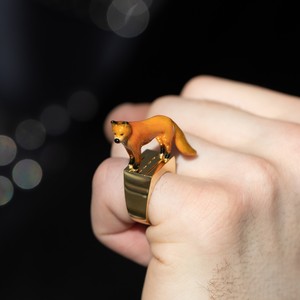 Golden Fox Animal <b>Cocktail</b> <b>Ring</b> Unisex Modern Fashion Statement Jewelry 14K <b>Gold</b> Plated Sterling Silver <b>Ring</b> - Product Image 4