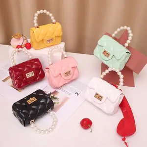 2024 nuova borsa Multi colori con manico di perle PVC gelatina borse borse da donna portafogli borse a tracolla per bambini