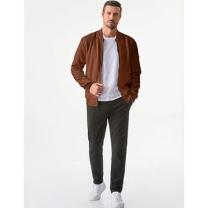 Mens Casual Jacquard Bomber Jacket Lightweight Varsity Coat With Pockets Autumn Breathable Stand Collar Zipper Jacket - Product Image 6