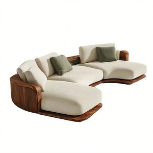 Sofá Cama Seccional Modular de Tres Plazas Estilo Moderno Wabi-Sabi Color Nogal, Tapizado en Terciopelo de Lujo, Ecológico para Villa - Product Image 5