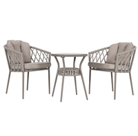 Ensemble de meubles de loisirs d'extérieur pour balcon d'hôtel, 2 places, table basse en aluminium et chaise en corde tressée