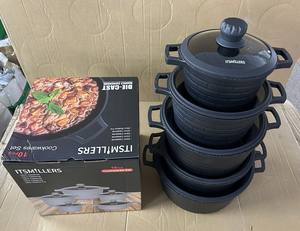 Ensemble <span class=keywords><strong>de</strong></span> 10 pièces <span class=keywords><strong>de</strong></span> casseroles et poêles entièrement en fonte, revêtement antiadhésif en granit, design en briques, casserole peu profonde, pour chef professionnel - Product Image 5