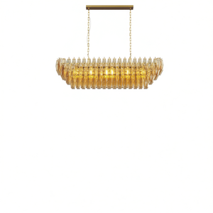 Lámpara Colgante Rectangular Moderna de 54 Pulgadas, Cristal Dorado Ahumado, Iluminación para Cocina y Comedor, E26 LED 2700K Blanco Cálido - Product Image 1