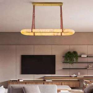 Gold Rattan Round Pendant <b>Light</b> Adjustable Height LED Chandelier for Living Room Warm <b>White</b> 3500K E27 Bulb Base - Product Image 2