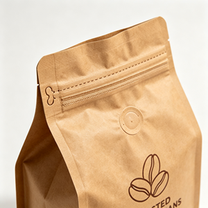 Sacs à café kraft personnalisés, fond plat, emballage autoportant, fermeture éclair refermable, valve pour le stockage des grains de café - Product Image 4