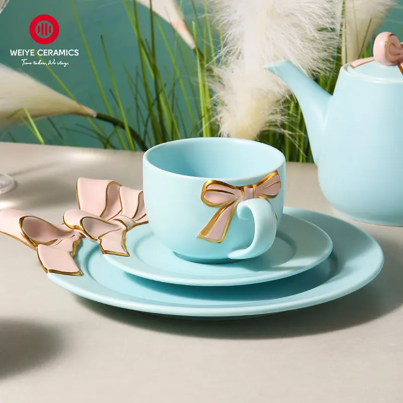WEIYE piatti e piatti ciotole Set nordico in ceramica blu piatto in porcellana stoviglie per bambini Set da tavola