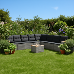 Ensemble de canapés de jardin en rotin gris 8 places, mobilier d'extérieur résistant aux intempéries, design contemporain - Product Image 2