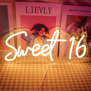 Enseigne néon personnalisée « Sweet 16 » Décoration murale LED pour fête d'anniversaire Chambre à coucher Chambre d'adolescent Célébration Événement Décoration « Sweet Sixteen » - Product Image 2