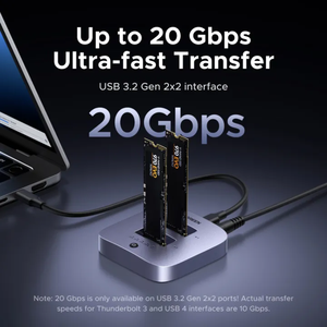 Ugreine แท่นวาง<span class=keywords><strong>2</strong></span>ช่อง <span class=keywords><strong>M</strong></span>.<span class=keywords><strong>2</strong></span>, 20Gbps NVMe <span class=keywords><strong>2</strong></span>ช่องเชื่อมต่อแบบเบย์การโคลนนิ่งแบบสองช่องระบบ Windows Linux สำหรับไอแพดโปรแมคบุ๊คแล็ปท็อป - Product Image 2