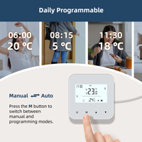 Termostato Inteligente Zigbee de Bajo Consumo para Caldera, Programación Diaria de 6 Periodos, Contacto Seco, Batería/USB-C