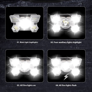 High Quality Strong <b>Light</b> Headlamp Long <b>Battery</b> Life Rechargeable Five Head Aircraft Lamp Head Mounted Outdoor Mine Lamp - Product Image 3