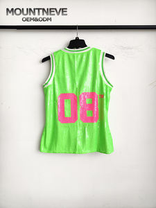 Maillot de basketball à sequins personnalisé sans manches, streetwear, nom et numéro d'équipe, OEM ODM, logo surdimensionné, t-shirt de sport, scintillant pour les fêtes - Product Image 5