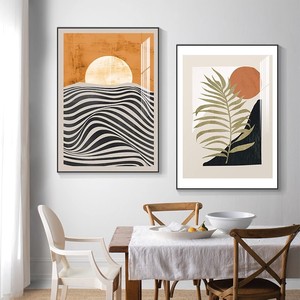 Tableau mural abstrait moderne encadré, toile huileuse, cadre en aluminium, rectangle noir, pour restaurant, salle à manger, chambre, salon - Product Image 1