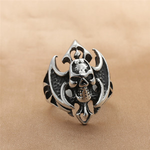 European American Style Titanium Steel Skull <b>Ring</b> Men's Punk Bat <b>Cross</b> Design <b>Silver</b> Color Jewelry Gift 29008 - Product Image 1