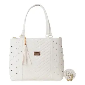 Bolso Tote Casual Blanco M3878 para Mujer Fana Cristina con Remaches de Diamantes y Forro de PU, Bolso de Mano para Boda - Product Image 3
