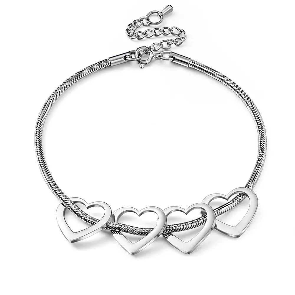 Gelang kaki Stainless Steel yang dapat diatur, gelang kaki baja tahan karat, gelang inisial nama hati istimewa, hadiah untuk wanita