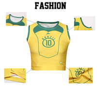 Nouveau design de maillots de football pour femmes, équipe nationale du Brésil, débardeur court sans manches, haute élasticité, streetwear, maillot de foot tendance pour filles