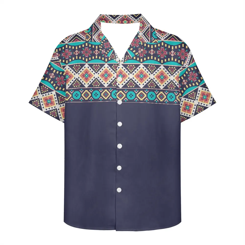승화 남자 셔츠 서양 아즈텍 Boho 인쇄 셔츠 사용자 정의 캐주얼 느슨한 짧은 소매 버튼 다운 칼라 Aloha 하와이 셔츠